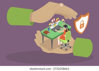 3D Isometric Flat Vector Illustration of Child Internet Safety, Control Children Internet Usage To Ensure Safety And Supervision