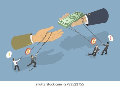 3D Isometric Flat Vector Illustration of Corruption And Bribery, Businessman Hands Engaged In Corrupt Activities Of Giving And Accepting Money Bribes