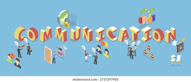 3D Isometric Flat Vector Illustration of Communication, Social Media Advertising Banner
