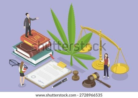 3D Isometric Flat Vector Illustration of Cannabis Laws And Regulations, Legalized Marihuana