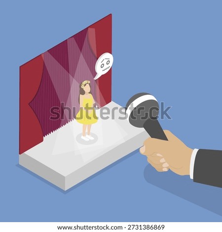 3D Isometric Flat Vector Illustration of Stage Fright, Terrified Person Of Public Speaking