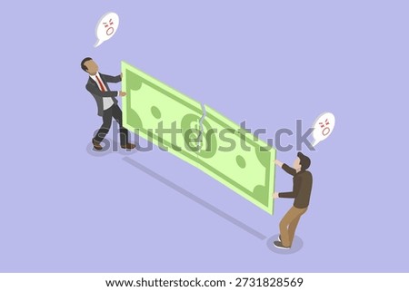 3D Isometric Flat Vector Illustration of Business Conflict, Spliting Profits In Half