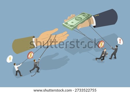 3D Isometric Flat Vector Illustration of Corruption And Bribery, Businessman Hands Engaged In Corrupt Activities Of Giving And Accepting Money Bribes