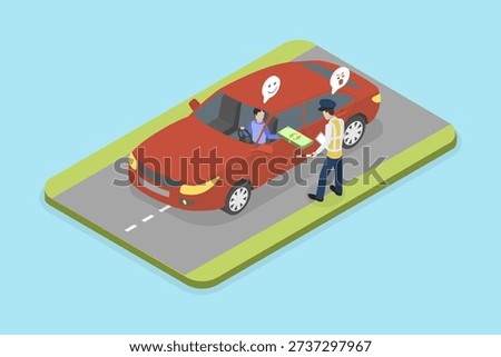 3D Isometric Flat Vector Illustration of Bribery, Motorist Attempting To Illegally Influence Law Enforcement Officer