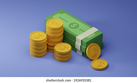 3D Isometric Illustration Of Money With Coins