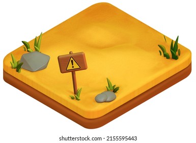 3d Isometric Illustration Quicksand, Wilderness, Dangerous Terrain, Sandy Landscape Isolated On White Background.