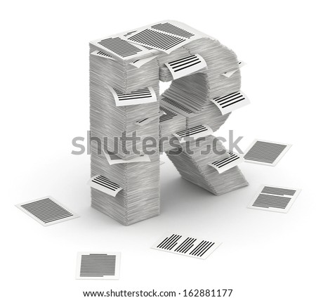 3D isometric letter R, made from stacks of paper pages font Stock fotó © 