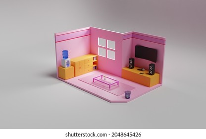 3d Isometric Room Illustration Design With White Screen