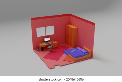 3d Isometric Room Illustration Design With White Screen