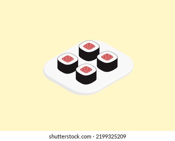 3d Japanese Tuna Maki Sushi On White Plate