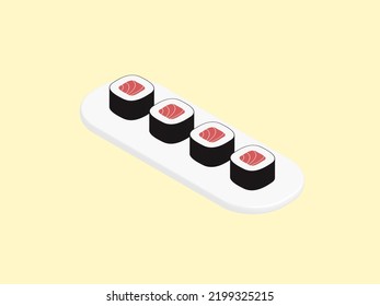 3d Japanese Tuna Maki Sushi On White Plate