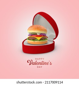 3d jewellery box inside 3d burger, it's represent Happy valentines day.  - Powered by Shutterstock