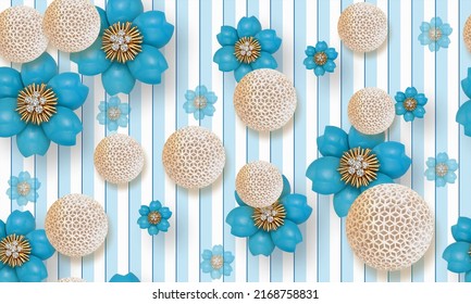 3D jewelry flower golden and 3d circle abstract background