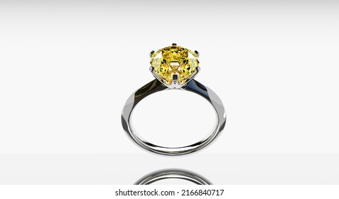 3D Jewelry yellow diamond white gold ring luxury gem special gift for engage wedding anniversary valentine day symbol love gradient white grey background 