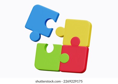 3d  Jigsaw puzzle cube, strategy jigsaw business and education. Isolated 3d object on a white background