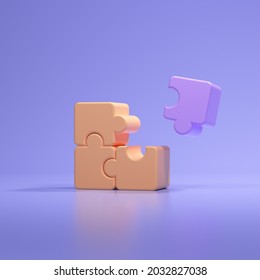 3D jigsaw puzzle pieces on blue background. Problem-solving, business concept. 3d render illustration
