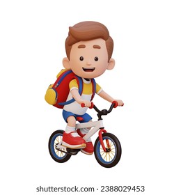 3D kid character ride bike go to school - Powered by Shutterstock