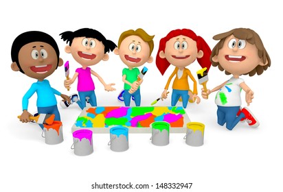 3d Kids Playing Assembling Things Looking Stock Illustration 148332941 ...