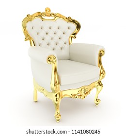 3d king's throne, royal chair on white background 3d illustration