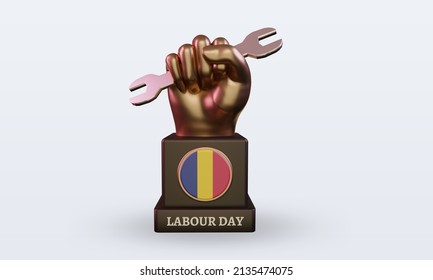 3d Labour Day Chad Flag Rendering Front View