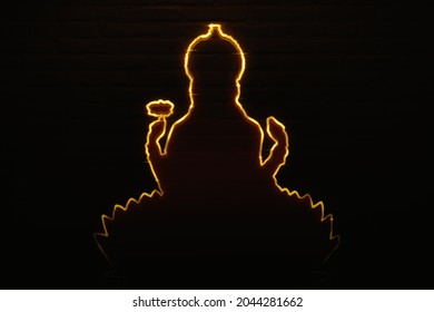 3d Lakshmi Devi neon style, Indian gods , happy deewali