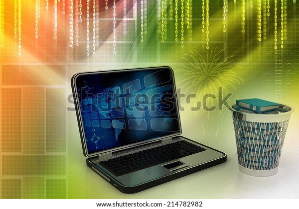 3d Laptop Data Transfer Deleting Recycle Stock Illustration 214782982