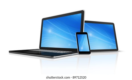 3D laptop, mobile phone and digital tablet pc computer - isolated on white with clipping path - Powered by Shutterstock