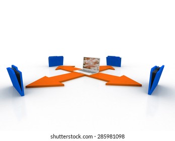 3d laptop. notebooks and folders with documents