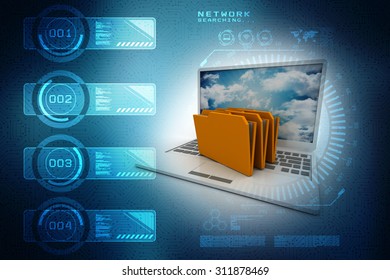 3d Laptop Notebooks Folders Documents Stock Illustration 311878469 ...