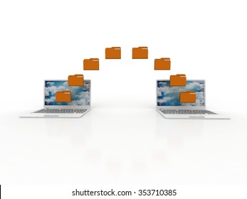 3d laptop. notebooks and folders with documents