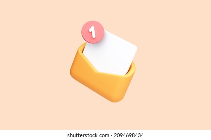 3D Letter In Envelope Icon With Notification. Mail Envelope With Marker Message. Cartoon Illustration Isolated On Background. Minimal Design. 3D Rendering