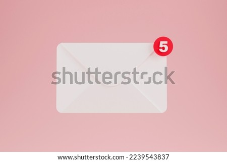 3d letter in envelope icon with notification.unread message notification Mail envelope with marker message. Cartoon illustration isolated on background. Minimal design.3d illustration 