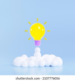 3d Light Bulb Launch Icon, Brainstorm, Smart Thinking And Creative Idea Concept. 3d Render Illustration