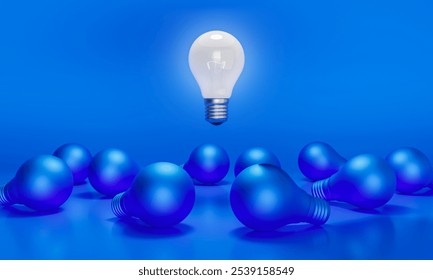 
3D Light Bulb on blue background. Business idea and strategy solution concept. Thinking and brainstorming. Human resource management and recruitment business concept. We are hiring. - Powered by Shutterstock