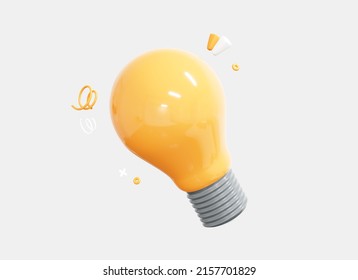 3D Light Bulb realistic icon. Business idea and strategy concept. Energy-saving lamp. Eco-friendly electricity. Bright lightbulb. Cartoon creative design isolated on white background. 3D Rendering