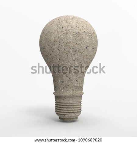 3D light bulb rendering with stone material illustration isolated on white background with cliping path for diecut to use in any backdrop
