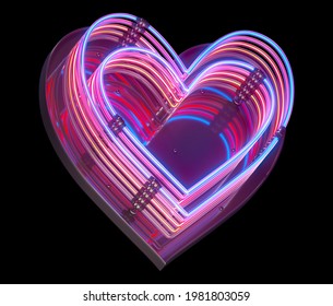 3d Lines Colorful Neon Font. Heart Symbol. 3d Rendering.