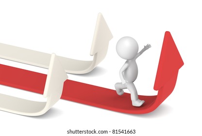 3D little human character Running for Success. Red