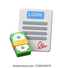 3D loan document icon symbolizing credit, debt, and financial agreements