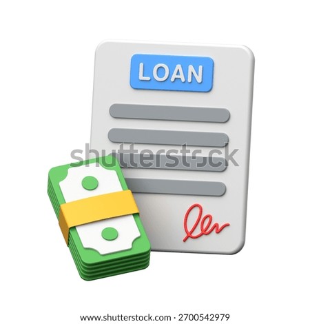 3D loan document icon symbolizing credit, debt, and financial agreements