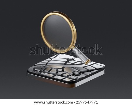 3D Location digital Map, Search Bar and Pin Isolated. GPS Pointer Marker Icon. GPS and Navigation Symbol. Element for Map, Mobile Apps. Searching location and place on the map