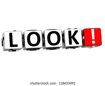 3D Look ! Button Click Here Block Text Over White Background