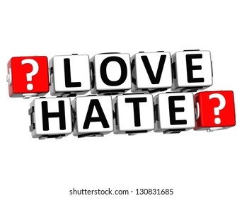3D Love Hate Button Click Here Block Text over white background