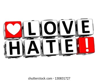 3D Love Hate Button Click Here Block Text over white background