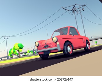 3d Low Poly Red Cartoon Car