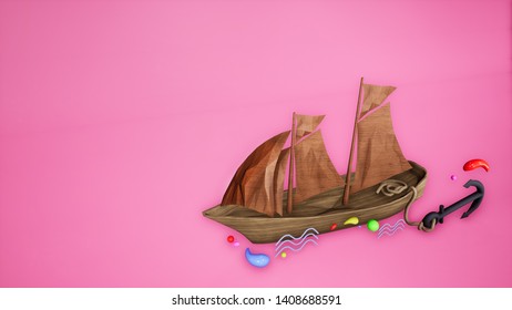 3D Low Poly Wood Phinisi Boat Wallpaper