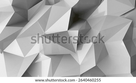 3D low-poly geometric abstract background with clean grayscale shading and sharp angular surfaces.