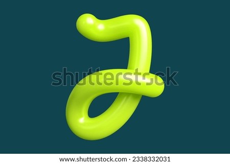 3D luminous rounded typography letter J in lime green. Graphic resource suitable for prints, artworks, mood boards and web advertisings. High quality 3D illustration. [[stock_photo]] © 