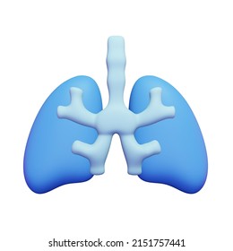 3d Lungs With Trachea Icon. Rendering Illustration Of Blue Color Organ Chest Of Human Body Isolated On White Background. Cute Cartoon Toy Design.  Medical Sign. Biology Anatomy Object. Render Bronchi 