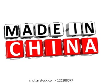 3D Made in China button over white background